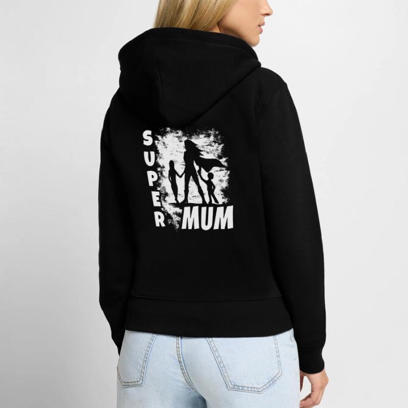 SuperMum Mutter mit Kindern Muttertag Geschenk Frauen Premium Bio Zip Hoodie