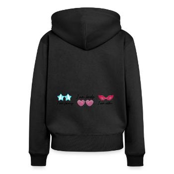 lunettes de soleil, lunettes, cool, fantaisie, nerd, vintage, cœur - Sweat à capuche zippé Premium bio Femme - noir - Dos - Julia (174cm)