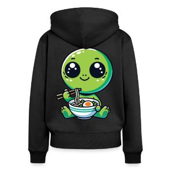 Alien with noodles ramen kawaii Alien - Women's Premium Organic Zip Hoodie - black - Back - Julia (174cm)