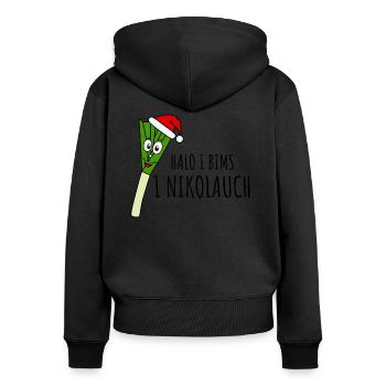 Halo I bims 1 Nikolauch - Frauen Premium Bio Zip Hoodie - Schwarz - Hinten - Julia (174cm)