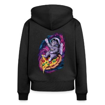 Space Cat on Pizza Galactic Journey - Women's Premium Organic Zip Hoodie - black - Back - Julia (174cm)