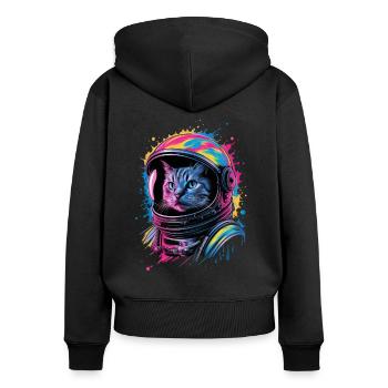 Space cat with colorful helmet - Women's Premium Organic Zip Hoodie - black - Back - Julia (174cm)