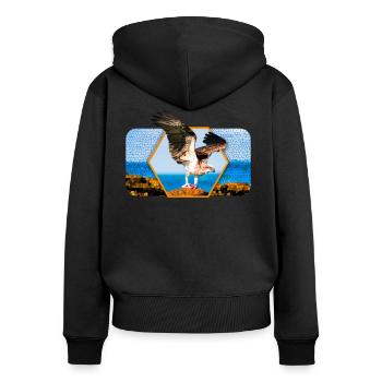 Aigle aux ailes déployées et forme graphique - Sweat à capuche zippé Premium bio Femme - noir - Dos - Julia (174cm)