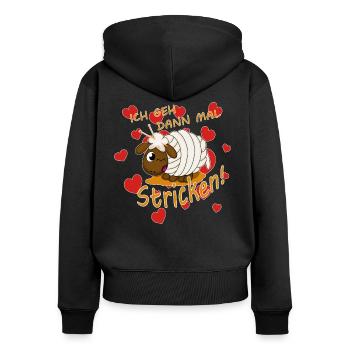 Ich geh dann mal stricken Schaf - Frauen Premium Bio Zip Hoodie - Schwarz - Hinten - Julia (174cm)