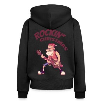 Rockige Weihnachten, Weihnachtsmann mit Gitarre - Frauen Premium Bio Zip Hoodie - Schwarz - Hinten - Julia (174cm)