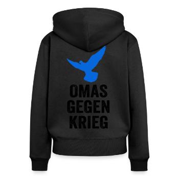 Omas gegen Krieg - Frauen Premium Bio Zip Hoodie - Schwarz - Hinten - Julia (174cm)
