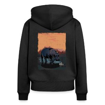 Nilpferd - Frauen Premium Bio Zip Hoodie - Schwarz - Hinten - Julia (174cm)