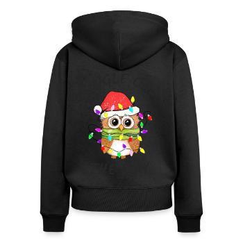 Lustige Nikolaus Eule, Jingle Owl the way - Frauen Premium Bio Zip Hoodie - Schwarz - Hinten - Julia (174cm)