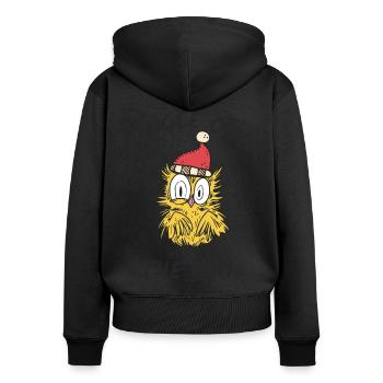 Lustige Nikolaus Eule, Jingle Owl the way - Frauen Premium Bio Zip Hoodie - Schwarz - Hinten - Julia (174cm)