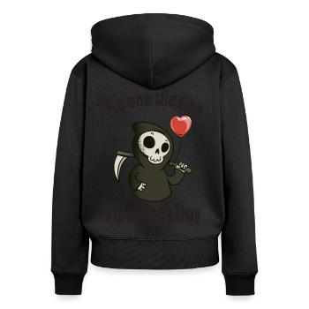 Sensenmann sagt Niemand stirbt am Valentinstag - Frauen Premium Bio Zip Hoodie - Schwarz - Hinten - Julia (174cm)