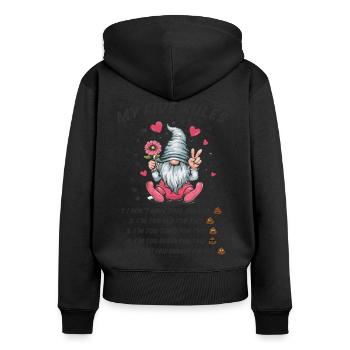 5 règles d’un gnome amusant - Sweat à capuche zippé Premium bio Femme - noir - Dos - Julia (174cm)