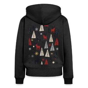 Skandinavische Weihnachtselemente und Winterbäume - Frauen Premium Bio Zip Hoodie - Schwarz - Hinten - Julia (174cm)