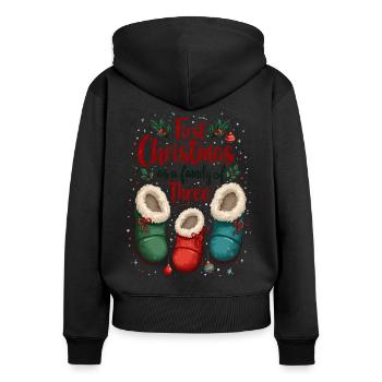 First Christmas as a Family of Three - Women's Premium Organic Zip Hoodie - black - Back - Julia (174cm)