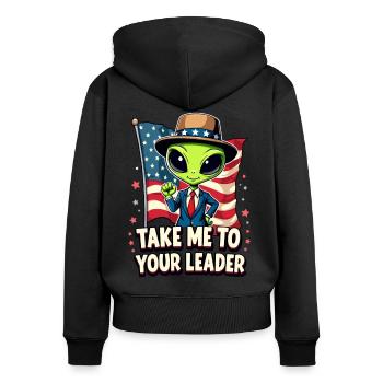 Emmenez-moi à votre leader USA Patriot Alien - Sweat à capuche zippé Premium bio Femme - noir - Dos - Julia (174cm)