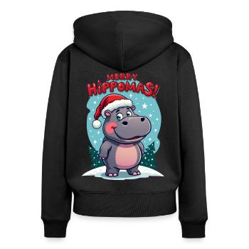 Hippopotame mignon avec chapeau de Père Noël - Sweat à capuche zippé Premium bio Femme - noir - Dos - Julia (174cm)