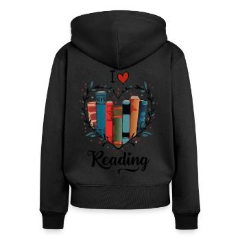 I Love Reading Bookworm Heart - Women's Premium Organic Zip Hoodie - black - Back - Julia (174cm)