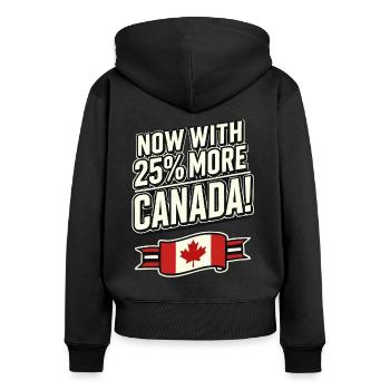 Maintenant avec 25 % plus de Canada – Satire des tarifs commerciaux - Sweat à capuche zippé Premium bio Femme - noir - Dos - Julia (174cm)