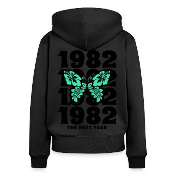 Groovy und Vintage 1982 40-jähriges Jubiläum - Frauen Premium Bio Zip Hoodie - Schwarz - Hinten - Julia (174cm)
