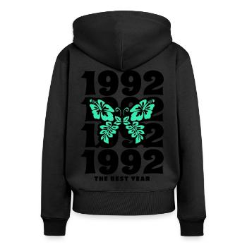 Groovy and Vintage 1992 30 Jahre Jubiläum - Frauen Premium Bio Zip Hoodie - Schwarz - Hinten - Julia (174cm)