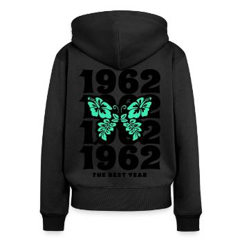 Groovy und Vintage 1962 60-jähriges Jubiläum - Frauen Premium Bio Zip Hoodie - Schwarz - Hinten - Julia (174cm)