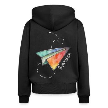 paper plane white - Women's Premium Organic Zip Hoodie - black - Back - Julia (174cm)