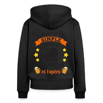 je suis fille simple j'aime petanque et apéro - Sweat à capuche zippé Premium bio Femme - noir - Dos - Julia (174cm)