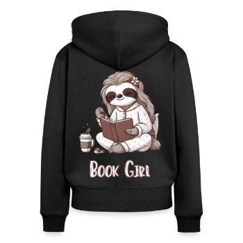 BOOK Girl Lustiges Faultier mit Bücher Frauen - Frauen Premium Bio Zip Hoodie - Schwarz - Hinten - Julia (174cm)