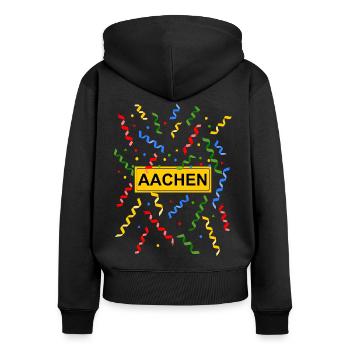Aachen Karneval Konfetti Kostüm Ortsschild - Frauen Premium Bio Zip Hoodie - Schwarz - Hinten - Julia (174cm)