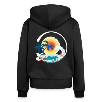 Summerwave Summer Beach Palm Trees Surf Shirt - Women's Premium Organic Zip Hoodie - black - Back - Julia (174cm)