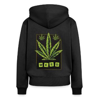 Weed Cannabisblatt - Frauen Premium Bio Zip Hoodie - Schwarz - Hinten - Julia (174cm)