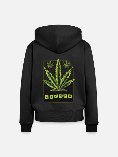 Stoner Cannabisblatt - Frauen Premium Bio Zip Hoodie - Schwarz