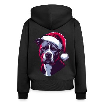 Pitbull Wearing Santa Claus Hat - Women's Premium Organic Zip Hoodie - black - Back - Julia (174cm)