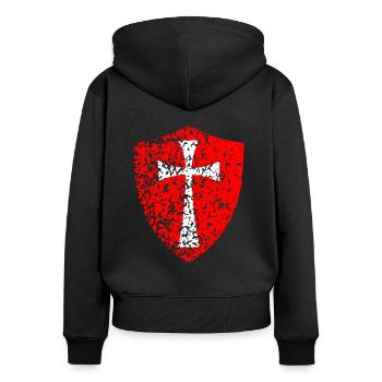 Kreuzritter Templer Kreuz Schild - Frauen Premium Bio Zip Hoodie - Schwarz - Hinten - Julia (174cm)