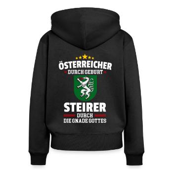 STEIRER GNADE GOTTES - STEIERMARK - T-SHIRT - Frauen Premium Bio Zip Hoodie - Schwarz - Hinten - Julia (174cm)