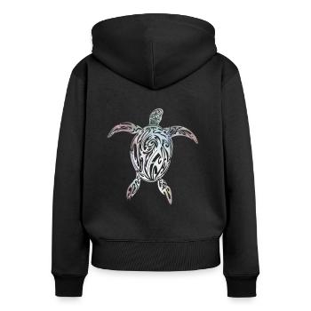 Schildkröte Maori Tribal - Frauen Premium Bio Zip Hoodie - Schwarz - Hinten - Julia (174cm)