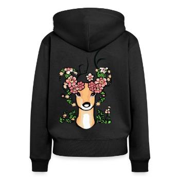 Wild elegance: Blossom king of the forest. - Women's Premium Organic Zip Hoodie - black - Back - Julia (174cm)
