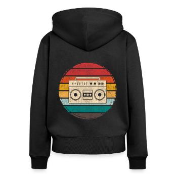80er Jahre Kassettenrekorder - Frauen Premium Bio Zip Hoodie - Schwarz - Hinten - Julia (174cm)