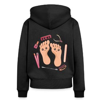 Lachende Füße Fußpflege Outfit - Frauen Premium Bio Zip Hoodie - Schwarz - Hinten - Julia (174cm)