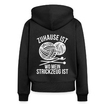 Stricken Spruch Hobby - Frauen Premium Bio Zip Hoodie - Schwarz - Hinten - Julia (174cm)