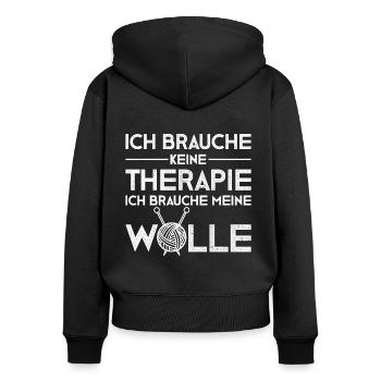 Witziger Strickerin Wolle Spruch - Frauen Premium Bio Zip Hoodie - Schwarz - Hinten - Julia (174cm)