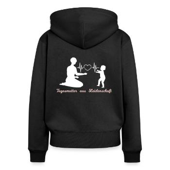 Tagesmutter Leidenschaft Herzschlag - Frauen Premium Bio Zip Hoodie - Schwarz - Hinten - Julia (174cm)