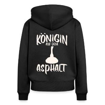 Eisstock Stocksport Stockschützin - Frauen Premium Bio Zip Hoodie - Schwarz - Hinten - Julia (174cm)