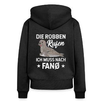Fanö Robben Nordseeinsel - Frauen Premium Bio Zip Hoodie - Schwarz - Hinten - Julia (174cm)