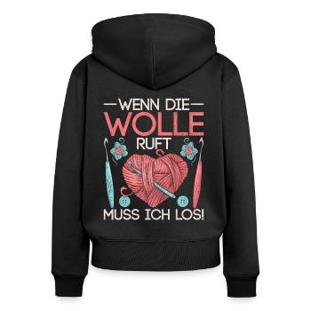 Wolle ruft Spruch Häkeln Häklerin - Frauen Premium Bio Zip Hoodie - Schwarz - Hinten - Julia (174cm)