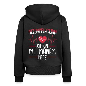 Altenpflegerin Pflegekraft Herzschlag - Frauen Premium Bio Zip Hoodie - Schwarz - Hinten - Julia (174cm)