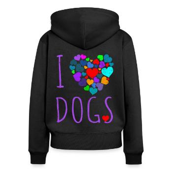 I LOVE DOGS VINTAGE - Frauen Premium Bio Zip Hoodie - Schwarz - Hinten - Julia (174cm)