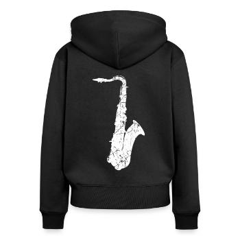 Saxophone - Frauen Premium Bio Zip Hoodie - Schwarz - Hinten - Julia (174cm)