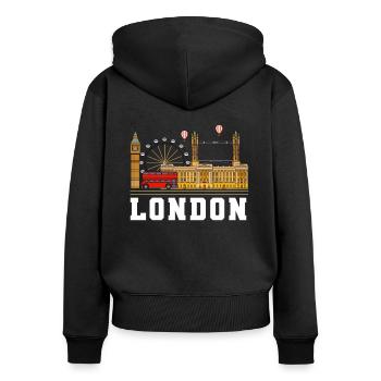 London - Frauen Premium Bio Zip Hoodie - Schwarz - Hinten - Julia (174cm)