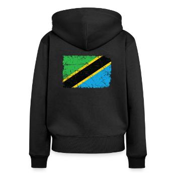 Tanzanie - Sweat à capuche zippé Premium bio Femme - noir - Dos - Julia (174cm)