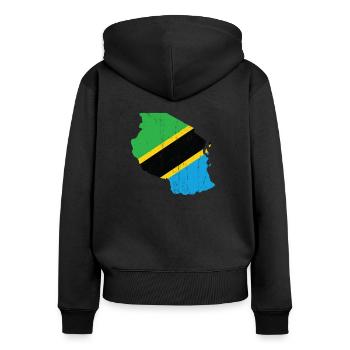 Tanzanie - Sweat à capuche zippé Premium bio Femme - noir - Dos - Julia (174cm)